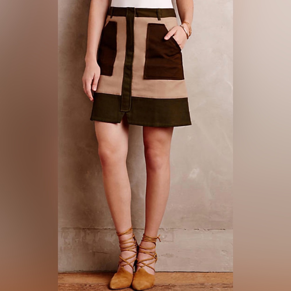 Anthropologie Holding Horses Colorblock Utility Mini Skirt 0 NWOT